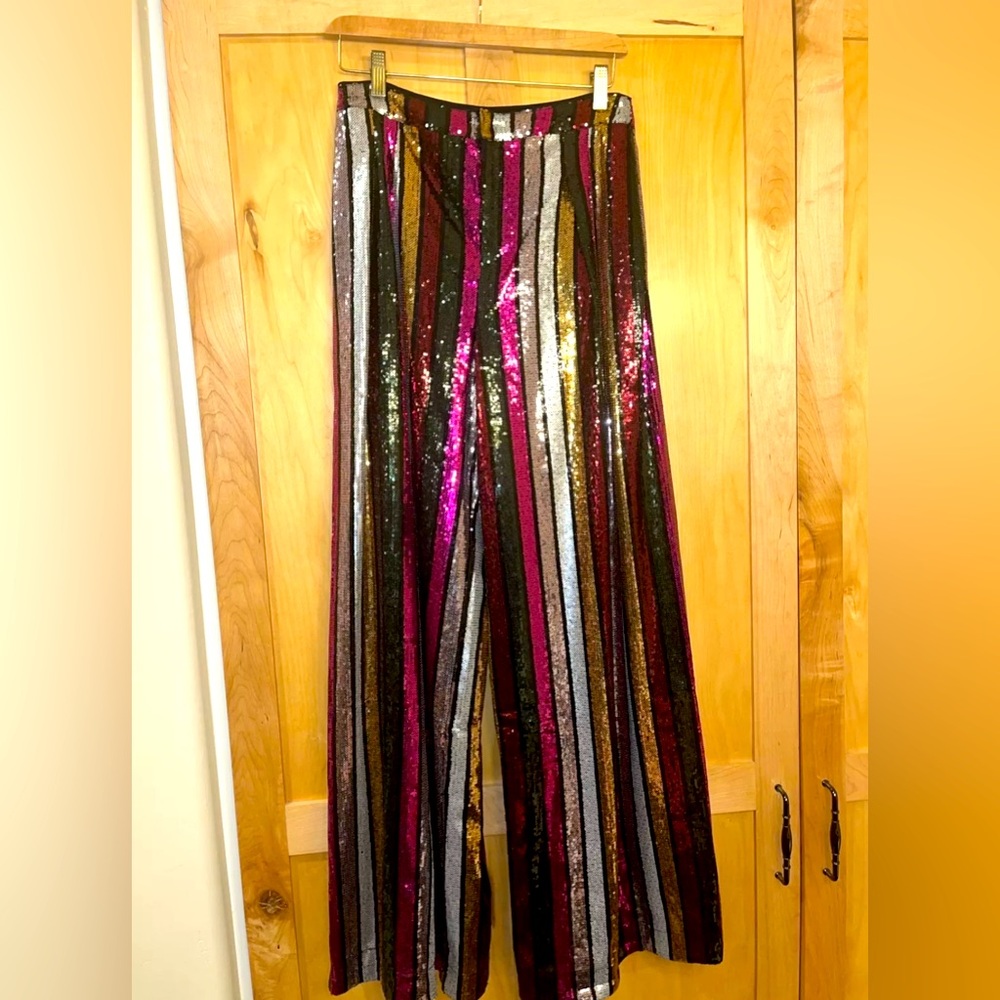 NWT Sequined striped Wide Leg Pants